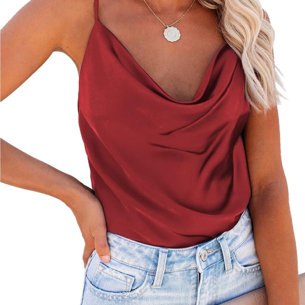 Elegant Red Cowl Neck Women's Top